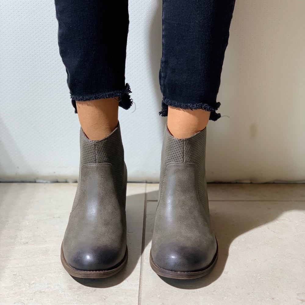 Grey Perforated Boho Chic Chelsea Ankle Booties - Picture 3 of 8